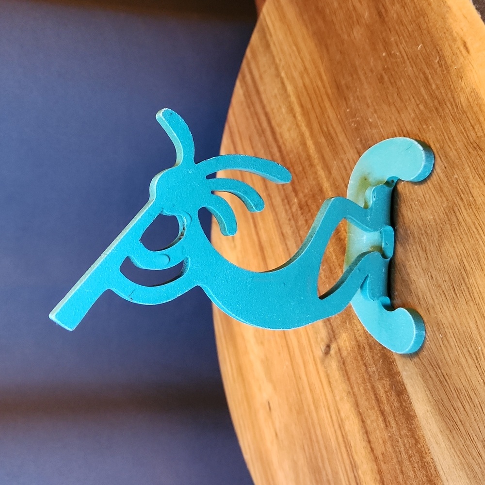 Kokopelli Turquoise 3in x 5in Native American Southwest Metal  Figurine